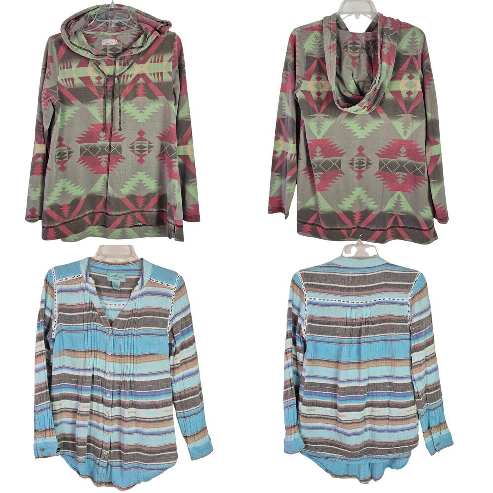 Tasha Polizzi Green Pink Southwest Hoodie Bonus Top Shirt Blouse PAIR Small